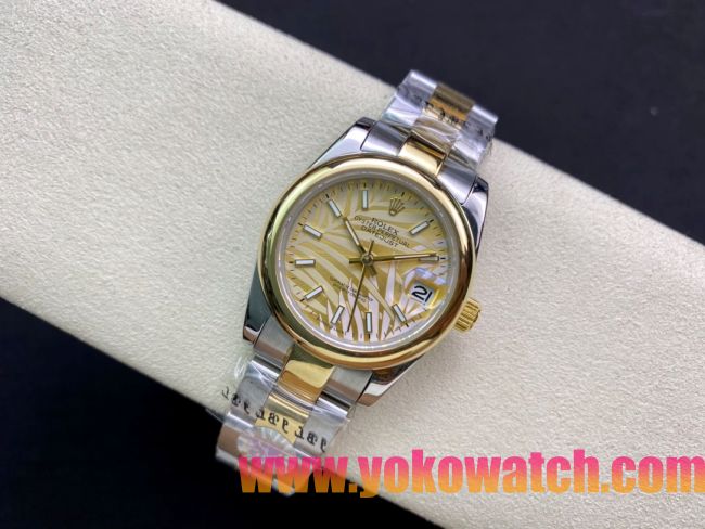 ロレックスコピー・デイトジャスト（DATEJUST）31mm 279160R“イエローゴールドベゼル＋イエローパームダイヤル” レディース専用モデル