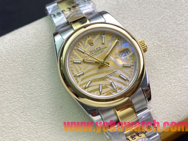 ロレックスコピー・デイトジャスト（DATEJUST）31mm 279160R“イエローゴールドベゼル＋イエローパームダイヤル” レディース専用モデル