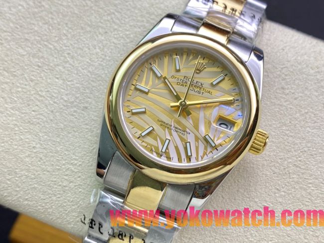 ロレックスコピー・デイトジャスト（DATEJUST）31mm 279160R“イエローゴールドベゼル＋イエローパームダイヤル” レディース専用モデル