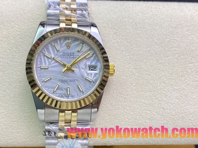 ロレックスコピー・デイトジャスト（DATEJUST）31mm 279160R“イエローゴールドベゼル＋ホワイトパームダイヤル” レディース専用モデル