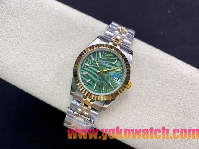 ロレックスコピー・デイトジャスト（DATEJUST）31mm 279160R“イエローゴールドベゼル＋グリーンパームダイヤル” レディース専用モデル