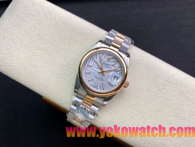 ロレックスコピー・デイトジャスト（DATEJUST）31mm 279160R“ローズゴールドベゼル＋ホワイトパームダイヤル” レディース専用モデル