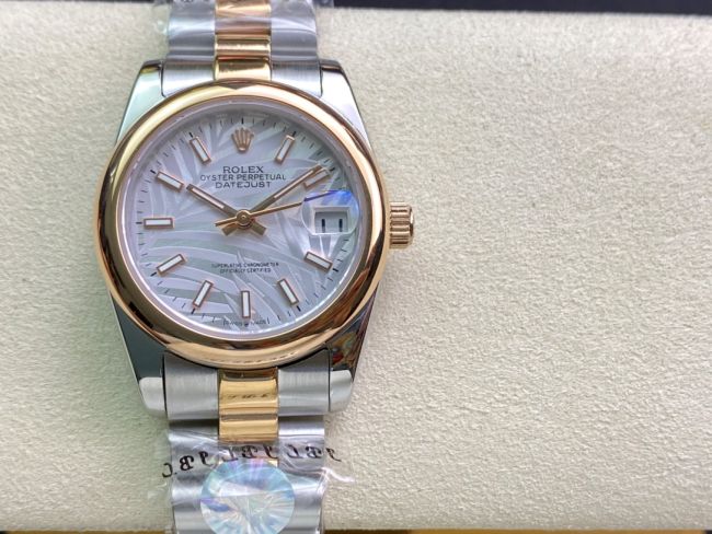 ロレックスコピー・デイトジャスト（DATEJUST）31mm 279160R“ローズゴールドベゼル＋ホワイトパームダイヤル” レディース専用モデル