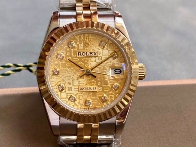 ロレックスコピー・デイトジャスト（DATEJUST）31mm 279160R“ゴールド文字盤＋ダイヤモンドインデックス” レディース専用モデル