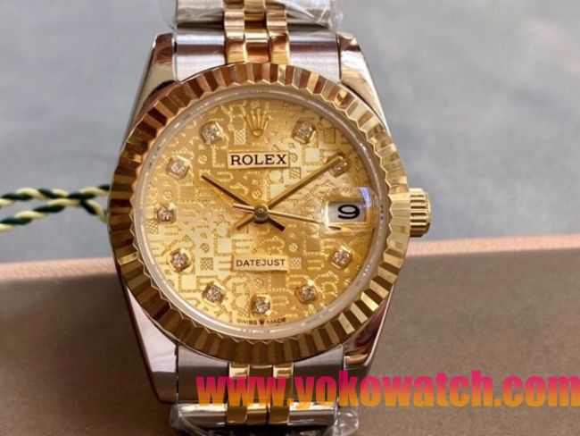 ロレックスコピー・デイトジャスト（DATEJUST）31mm 279160R“ゴールド文字盤＋ダイヤモンドインデックス” レディース専用モデル