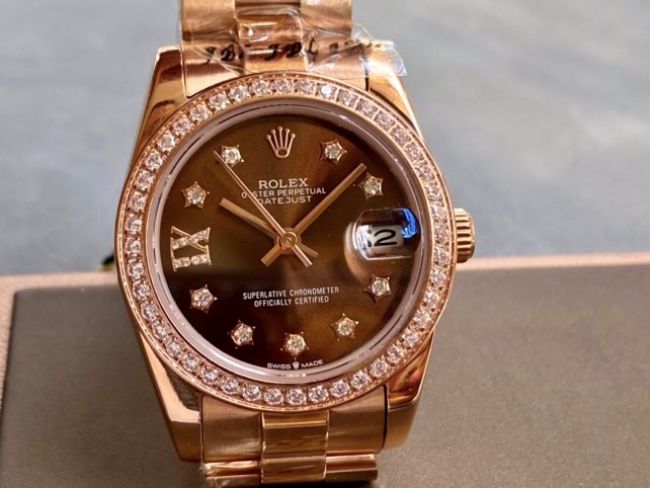 ロレックスコピー・デイトジャスト（DATEJUST）31mm 279160R“ピンクゴールドケース＋ダイヤモンドベゼル＋ブラウンダイヤル” レディース専用モデル