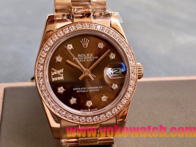 ロレックスコピー・デイトジャスト（DATEJUST）31mm 279160R“ピンクゴールドケース＋ダイヤモンドベゼル＋ブラウンダイヤル” レディース専用モデル