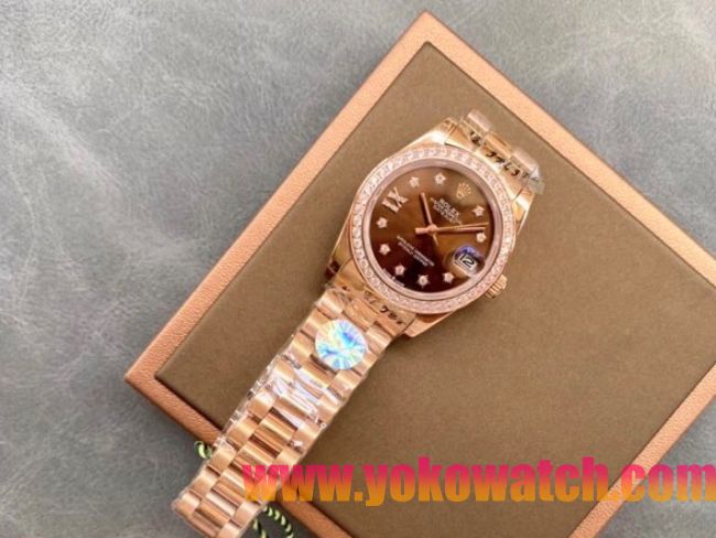 ロレックスコピー・デイトジャスト（DATEJUST）31mm 279160R“ピンクゴールドケース＋ダイヤモンドベゼル＋ブラウンダイヤル” レディース専用モデル