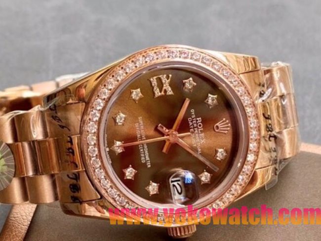 ロレックスコピー・デイトジャスト（DATEJUST）31mm 279160R“ピンクゴールドケース＋ダイヤモンドベゼル＋ブラウンダイヤル” レディース専用モデル