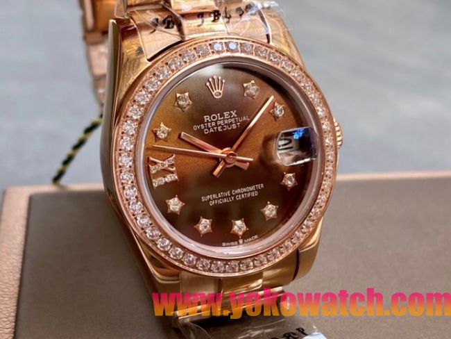ロレックスコピー・デイトジャスト（DATEJUST）31mm 279160R“ピンクゴールドケース＋ダイヤモンドベゼル＋ブラウンダイヤル” レディース専用モデル