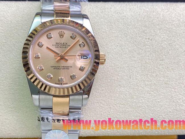 ロレックスコピー・デイトジャスト（DATEJUST）31mm 279160R“ローズゴールドベゼル＋ピンクダイヤル” レディース専用モデル