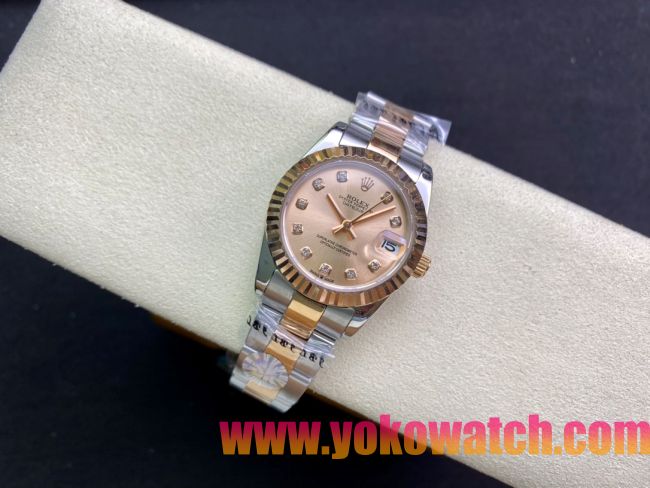 ロレックスコピー・デイトジャスト（DATEJUST）31mm 279160R“ローズゴールドベゼル＋ピンクダイヤル” レディース専用モデル