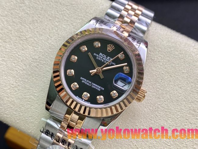 ロレックスコピー・デイトジャスト（DATEJUST）31mm 279160R“グリーンダイヤル＋ダイヤモンドインデックス” レディース専用モデル