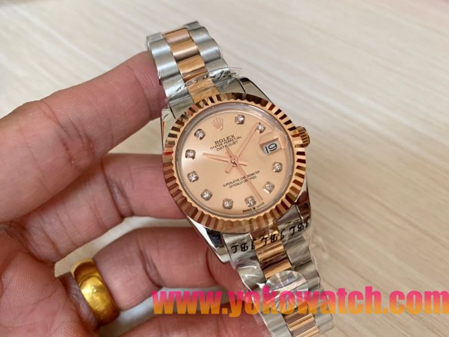 ロレックスコピー・デイトジャスト（DATEJUST）31mm 279160R“ローズゴールド調ダイヤル＋ダイヤモンドインデックス” レディース専用モデル