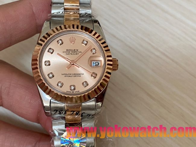 ロレックスコピー・デイトジャスト（DATEJUST）31mm 279160R“ローズゴールド調ダイヤル＋ダイヤモンドインデックス” レディース専用モデル