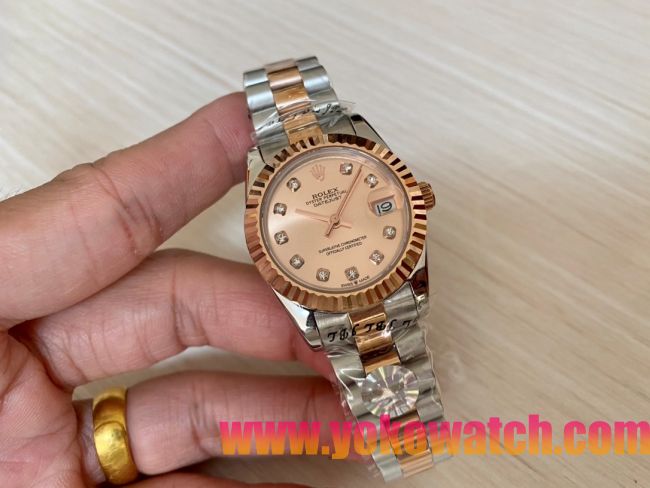 ロレックスコピー・デイトジャスト（DATEJUST）31mm 279160R“ローズゴールド調ダイヤル＋ダイヤモンドインデックス” レディース専用モデル
