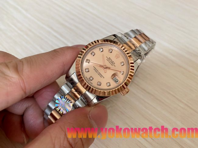 ロレックスコピー・デイトジャスト（DATEJUST）31mm 279160R“ローズゴールド調ダイヤル＋ダイヤモンドインデックス” レディース専用モデル