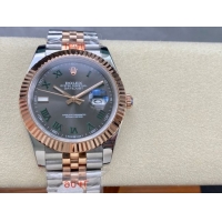 ロレックスコピー デイトジャスト 41mm 126334“グレーダイヤル・グリーンローマンインデックス・ツートーン（SS＋エバーローズゴールド）” メンズ／ユニセックスモデル 