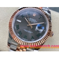 ロレックスコピー デイトジャスト 41mm 126334“グレーダイヤル・グリーンローマンインデックス・ツートーン（SS＋エバーローズゴールド）” メンズ／ユニセックスモデル 