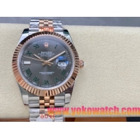 ロレックスコピー デイトジャスト 41mm 126334“グレーダイヤル・グリーンローマンインデックス・ツートーン（SS＋エバーローズゴールド）” メンズ／ユニセックスモデル 