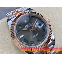 ロレックスコピー デイトジャスト 41mm 126334“グレーダイヤル・グリーンローマンインデックス・ツートーン（SS＋エバーローズゴールド）” メンズ／ユニセックスモデル 