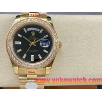 ロレックスコピー デイデイト 40mm 228238“ブラックダイヤル・ダイヤモンドベゼル・18Kイエローゴールド仕様” レディース／ユニセックスモデル