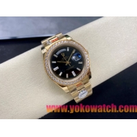 ロレックスコピー デイデイト 40mm 228238“ブラックダイヤル・ダイヤモンドベゼル・18Kイエローゴールド仕様” レディース／ユニセックスモデル