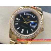 ロレックスコピー デイデイト 40mm 228238“ブラックダイヤル・ダイヤモンドベゼル・18Kイエローゴールド仕様” レディース／ユニセックスモデル