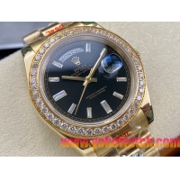 ロレックスコピー デイデイト 40mm 228238“ブラックダイヤル・ダイヤモンドベゼル・18Kイエローゴールド仕様” レディース／ユニセックスモデル