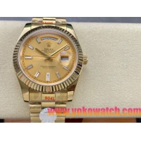 ロレックスコピー デイデイト 40mm 228238“シャンパンダイヤル・バゲットカットインデックス・18Kイエローゴールド仕様” ユニセックスモデル  