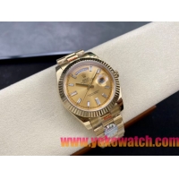 ロレックスコピー デイデイト 40mm 228238“シャンパンダイヤル・バゲットカットインデックス・18Kイエローゴールド仕様” ユニセックスモデル  