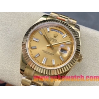 ロレックスコピー デイデイト 40mm 228238“シャンパンダイヤル・バゲットカットインデックス・18Kイエローゴールド仕様” ユニセックスモデル  