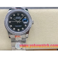 ロレックスコピー デイトジャスト 36mm 126234“ブラックダイヤル・ダイヤモンドベゼル・ステンレススチール仕様” レディース／ユニセックスモデル 