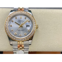ロレックスコピー デイトジャスト 41mm 126334“シルバーダイヤル・ダイヤモンドインデックス・ツートーン（SS＋18Kイエローゴールド）・ダイヤモンドベゼル仕様” ユニセックスモデル
