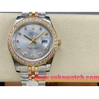 ロレックスコピー デイトジャスト 41mm 126334“シルバーダイヤル・ダイヤモンドインデックス・ツートーン（SS＋18Kイエローゴールド）・ダイヤモンドベゼル仕様” ユニセックスモデル
