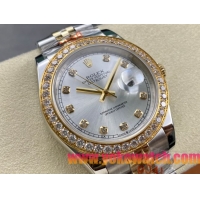 ロレックスコピー デイトジャスト 41mm 126334“シルバーダイヤル・ダイヤモンドインデックス・ツートーン（SS＋18Kイエローゴールド）・ダイヤモンドベゼル仕様” ユニセックスモデル