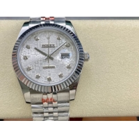 ロレックスコピー デイトジャスト 41mm 126334“シルバーダイヤル・ダイヤモンドインデックス・904Lステンレス仕様・マイクロメカニカルパターン文字盤” ユニセックスモデル