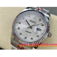 ロレックスコピー デイトジャスト 41mm 126334“シルバーダイヤル・ダイヤモンドインデックス・904Lステンレス仕様・マイクロメカニカルパターン文字盤” ユニセックスモデル