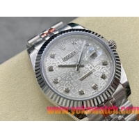 ロレックスコピー デイトジャスト 41mm 126334“シルバーダイヤル・ダイヤモンドインデックス・904Lステンレス仕様・マイクロメカニカルパターン文字盤” ユニセックスモデル