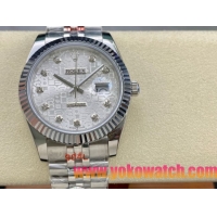 ロレックスコピー デイトジャスト 41mm 126334“シルバーダイヤル・ダイヤモンドインデックス・904Lステンレス仕様・マイクロメカニカルパターン文字盤” ユニセックスモデル