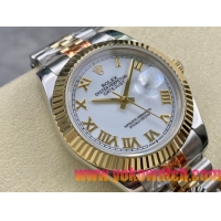 ロレックスコピー デイトジャスト 41mm 126333“ホワイト文字盤・ローマ数字インデックス・イエローゴールドベゼル＆リューズ・904Lステンレス仕様” ユニセックスモデル
