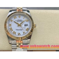 ロレックスコピー デイトジャスト 41mm 126333“ホワイト文字盤・ローマ数字インデックス・イエローゴールドベゼル＆リューズ・904Lステンレス仕様” ユニセックスモデル