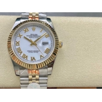 ロレックスコピー デイトジャスト 41mm 126333“ホワイト文字盤・ローマ数字インデックス・イエローゴールドベゼル＆リューズ・904Lステンレス仕様” ユニセックスモデル