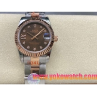 ロレックスコピー デイトジャスト 31mm 278271“ブラウン文字盤・イエローゴールドベゼル＋スターダイヤモンドインデックス・904Lステンレス仕様” レディースモデル 