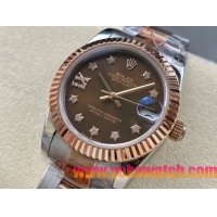 ロレックスコピー デイトジャスト 31mm 278271“ブラウン文字盤・イエローゴールドベゼル＋スターダイヤモンドインデックス・904Lステンレス仕様” レディースモデル 