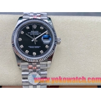 ロレックスコピー デイトジャスト 36mm 126234“ブラック文字盤・ダイヤモンドインデックス・ツートーンブレスレット（双頭粒帯仕様）・904Lステンレス仕様” ユニセックスモデル