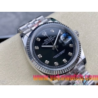 ロレックスコピー デイトジャスト 36mm 126234“ブラック文字盤・ダイヤモンドインデックス・ツートーンブレスレット（双頭粒帯仕様）・904Lステンレス仕様” ユニセックスモデル