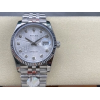 ロレックスコピー デイトジャスト 36mm 126234“シルバー文字盤・ダイヤモンドインデックス・グレイン模様（マイクロパターン）文字盤・ツートーン双頭粒帯仕様・904Lステンレス仕様” ユニセックスモデル  
