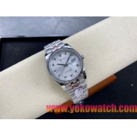 ロレックスコピー デイトジャスト 36mm 126234“シルバー文字盤・ダイヤモンドインデックス・グレイン模様（マイクロパターン）文字盤・ツートーン双頭粒帯仕様・904Lステンレス仕様” ユニセックスモデル  