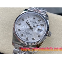 ロレックスコピー デイトジャスト 36mm 126234“シルバー文字盤・ダイヤモンドインデックス・グレイン模様（マイクロパターン）文字盤・ツートーン双頭粒帯仕様・904Lステンレス仕様” ユニセックスモデル  